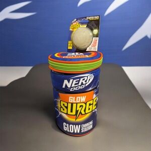 Nerf Dog Glow Surge Charging Station Starter Pack with Glow Ball Blue Orange